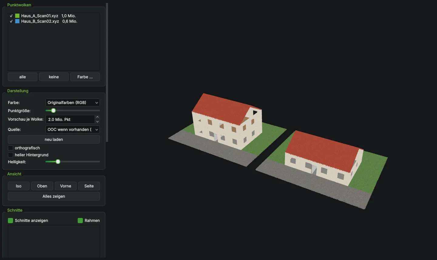 3D-Vorschau mit zwei Punktwolken in der Iso-Ansicht
